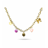 Gold-Plated Charm Necklace with Clover, Floral, Star & Bow Charms