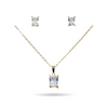 Yellow Gold Plated Single Stone Emerald Cut Cubic Zirconia Necklace set