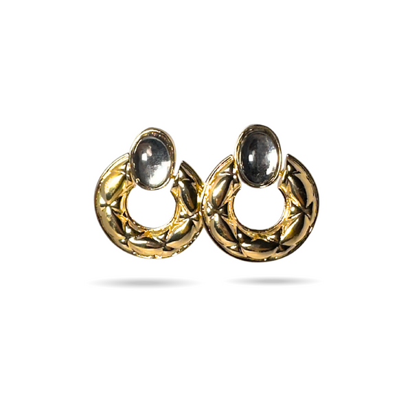Gold-Plated Quilted Hoop Earrings with Pearl Accents