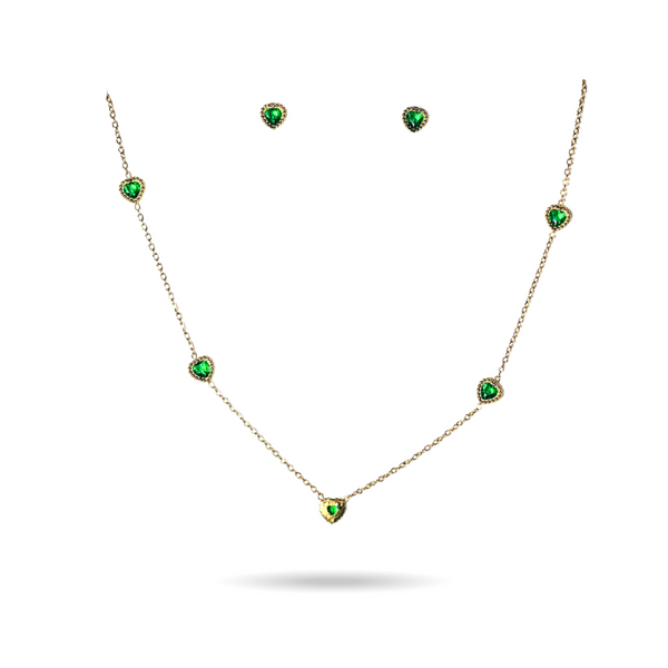 Gold-Plated Necklace and Stud Earrings Set with Heart-Shaped
