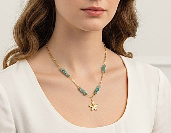 BlueRica Cowrie Shells Flower Pendant Necklace