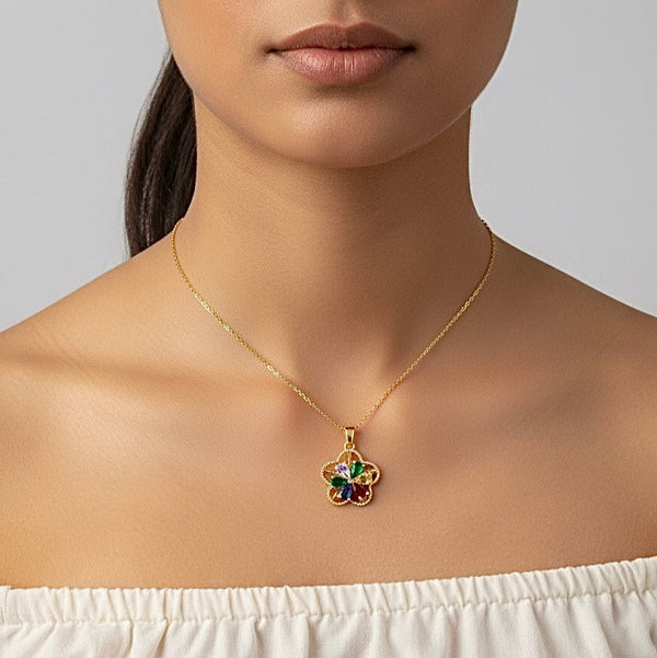 Crystal Multicolour Flower Pendant