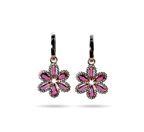 Zirconia studded floral drop earring