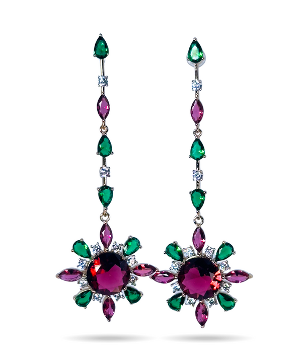 Zirconia studded multicolour drop earrings